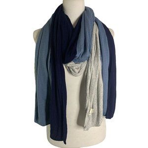 Donni Thermal Trio Wrap Scarf 86 x 30 Blue Grey Knit Rolled Hems